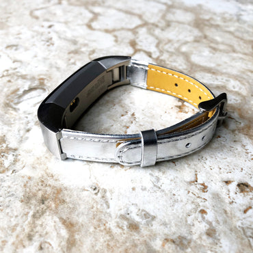 Fitbit Alta HR Silver Stylish Unisex Soft Leather Band Strap with Stitching Details Quick Release Adapters Included Ready to Attach