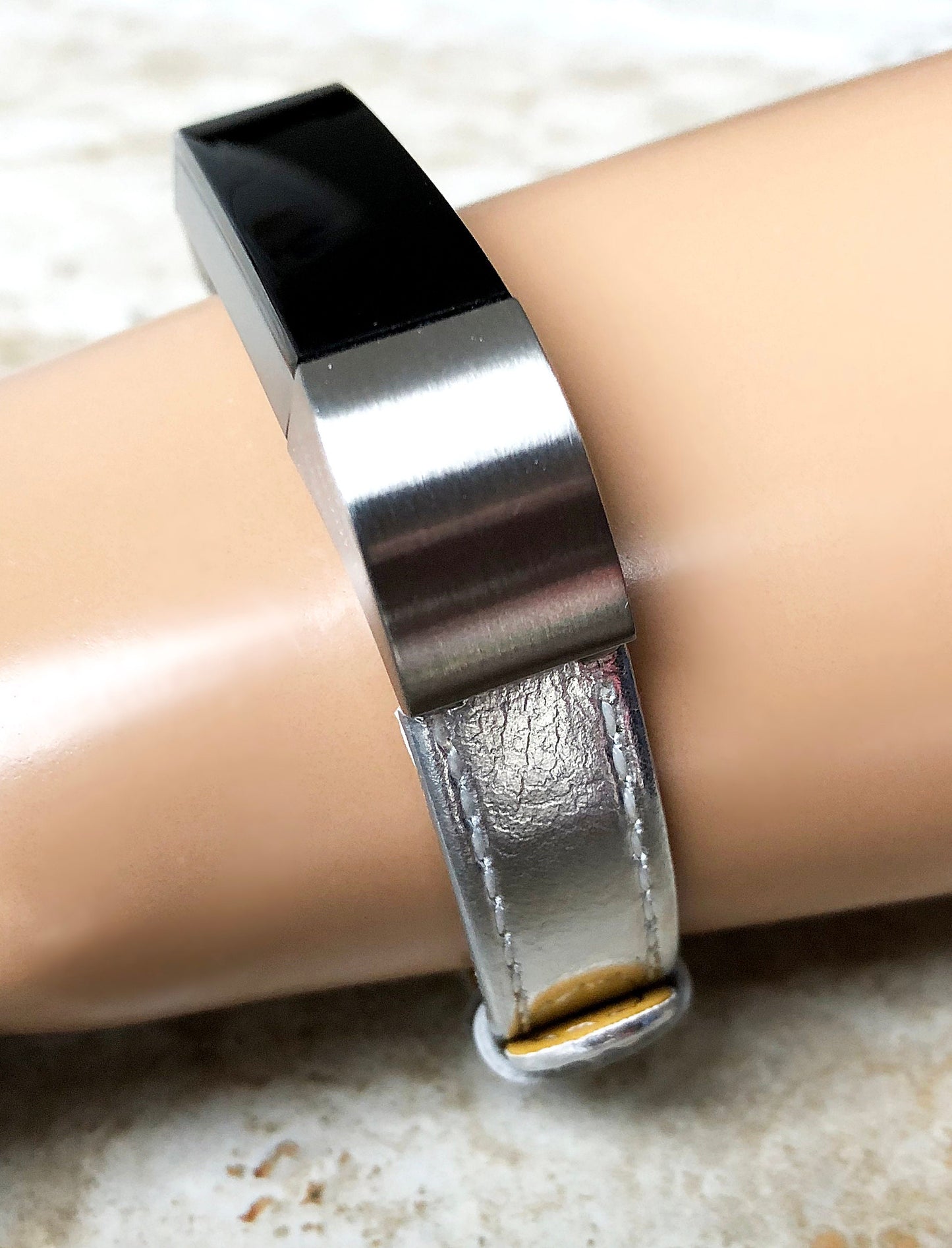 Fitbit Alta HR Silver Stylish Unisex Soft Leather Band Strap with Stitching Details Quick Release Adapters Included Ready to Attach