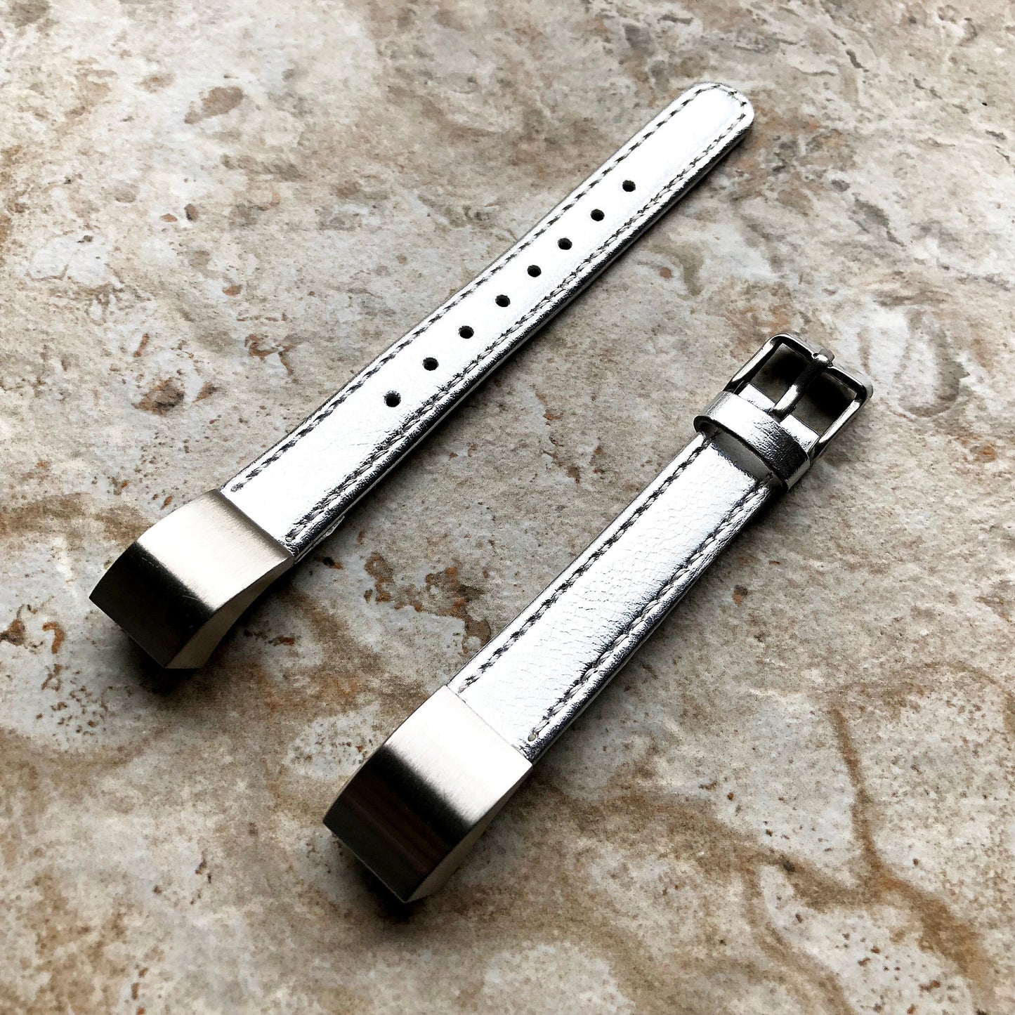 Fitbit Alta HR Silver Stylish Unisex Soft Leather Band Strap with Stitching Details Quick Release Adapters Included Ready to Attach