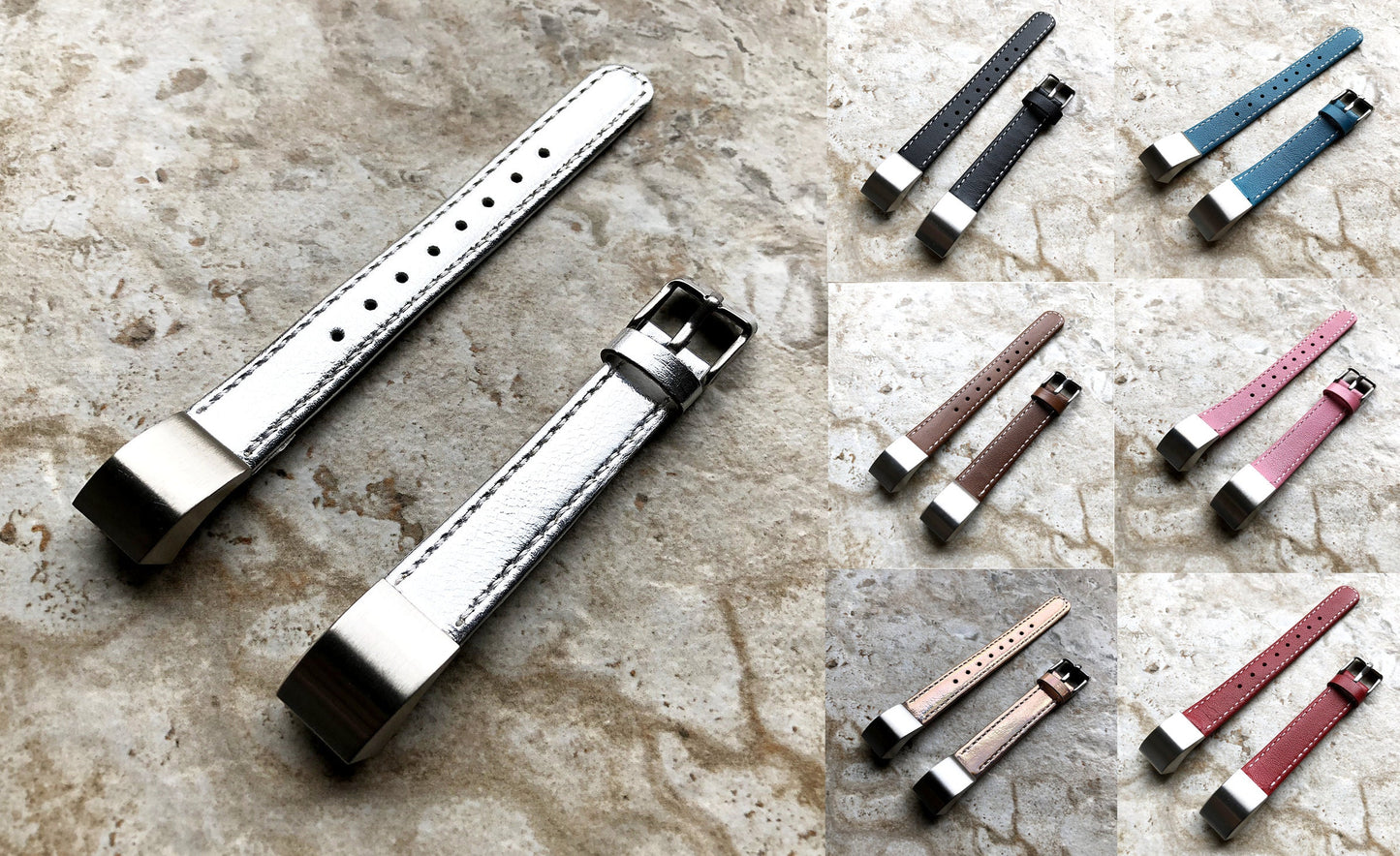 Fitbit Alta HR Silver Stylish Unisex Soft Leather Band Strap with Stitching Details Quick Release Adapters Included Ready to Attach
