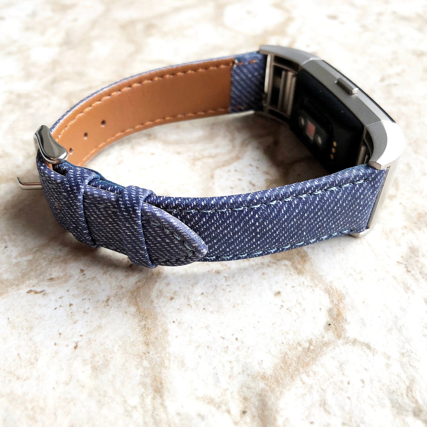 Fitbit Charge 2 JDB-CH2 Soft Leather Jeans Band Strap Compatible with Fitness Tracker Replacement Wristband Bracelet Adapters Quick Release