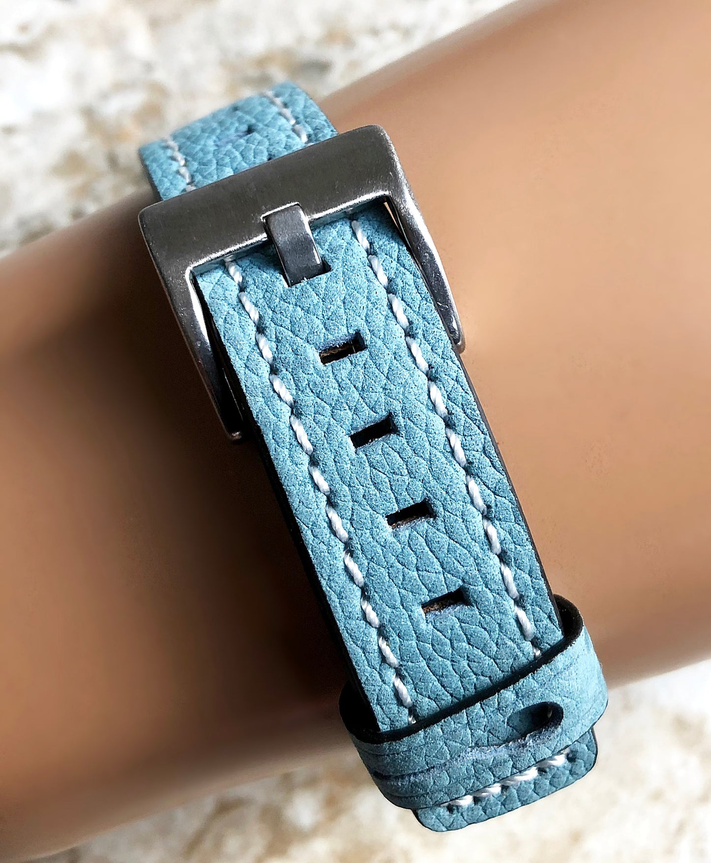 Fitbit Charge 2 Blue Soft Leather Band Strap Compatible with Fitness Tracker Wristband Bracelet with Stitches and Adapters Quick Release