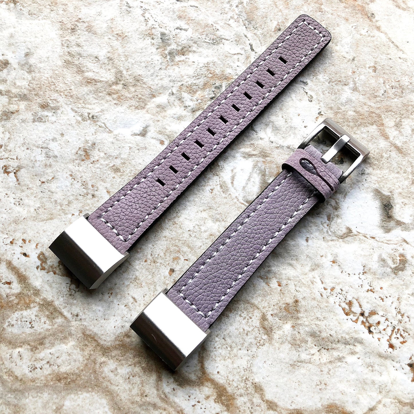 Fitbit Charge 6 5 4 3 Purple Soft Leather Band Strap for Fitness Tracker Replacement Wristband Bracelet with Stitches Adapters Quick Release