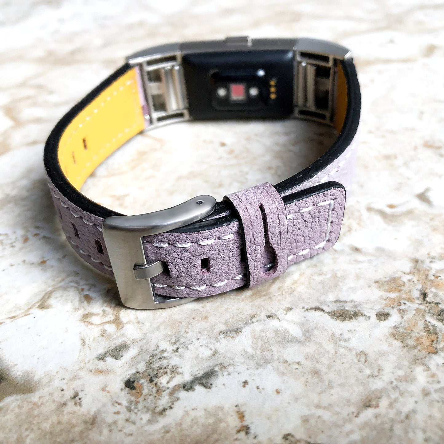 Fitbit Charge 6 5 4 3 Purple Soft Leather Band Strap for Fitness Tracker Replacement Wristband Bracelet with Stitches Adapters Quick Release