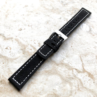 18mm Width Black Soft Leather Watch Strap Band Stitched for Wrist Hand Watches - Quick Release Pins Included Easy and Ready to Attach
