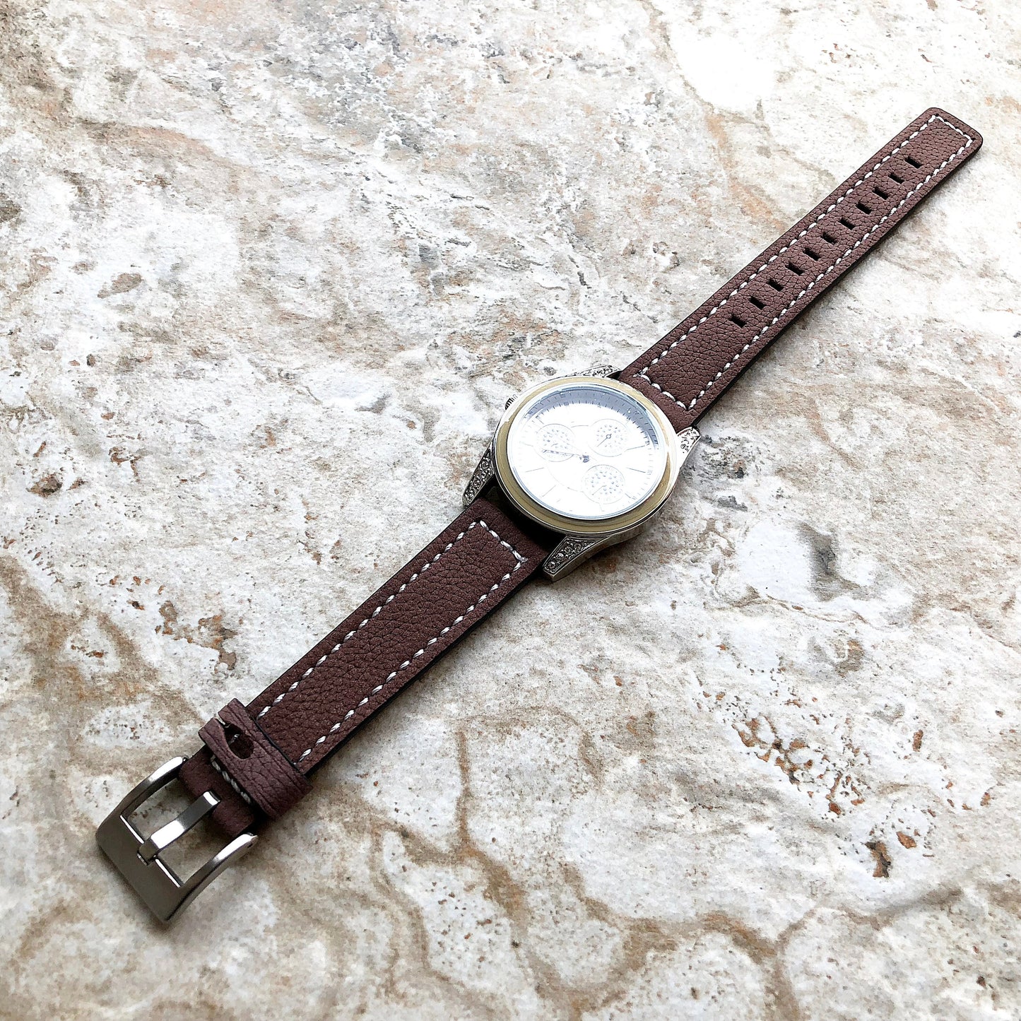 18mm Width Brown Soft Leather Watch Strap Band Stitched for Wrist Hand Watches - Quick Release Pins Included Easy and Ready to Attach