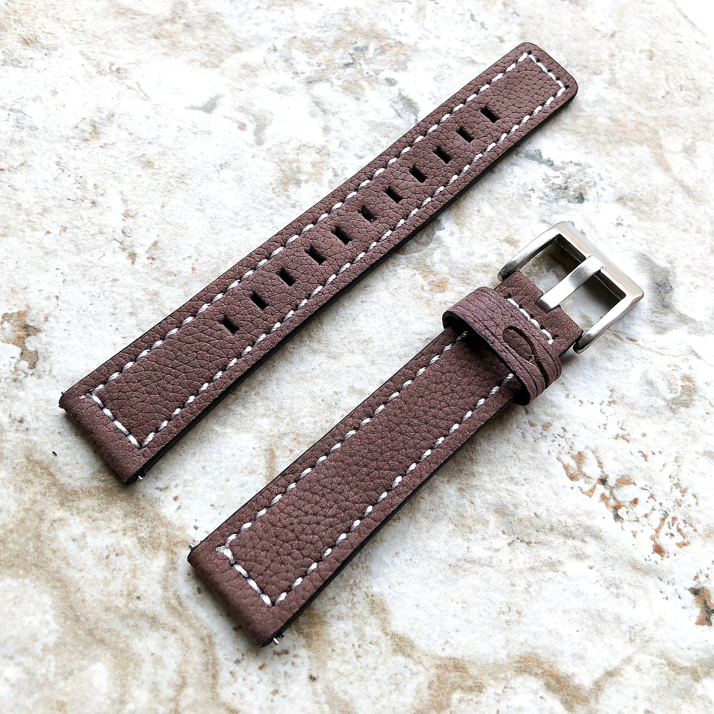 18mm Width Brown Soft Leather Watch Strap Band Stitched for Wrist Hand Watches - Quick Release Pins Included Easy and Ready to Attach