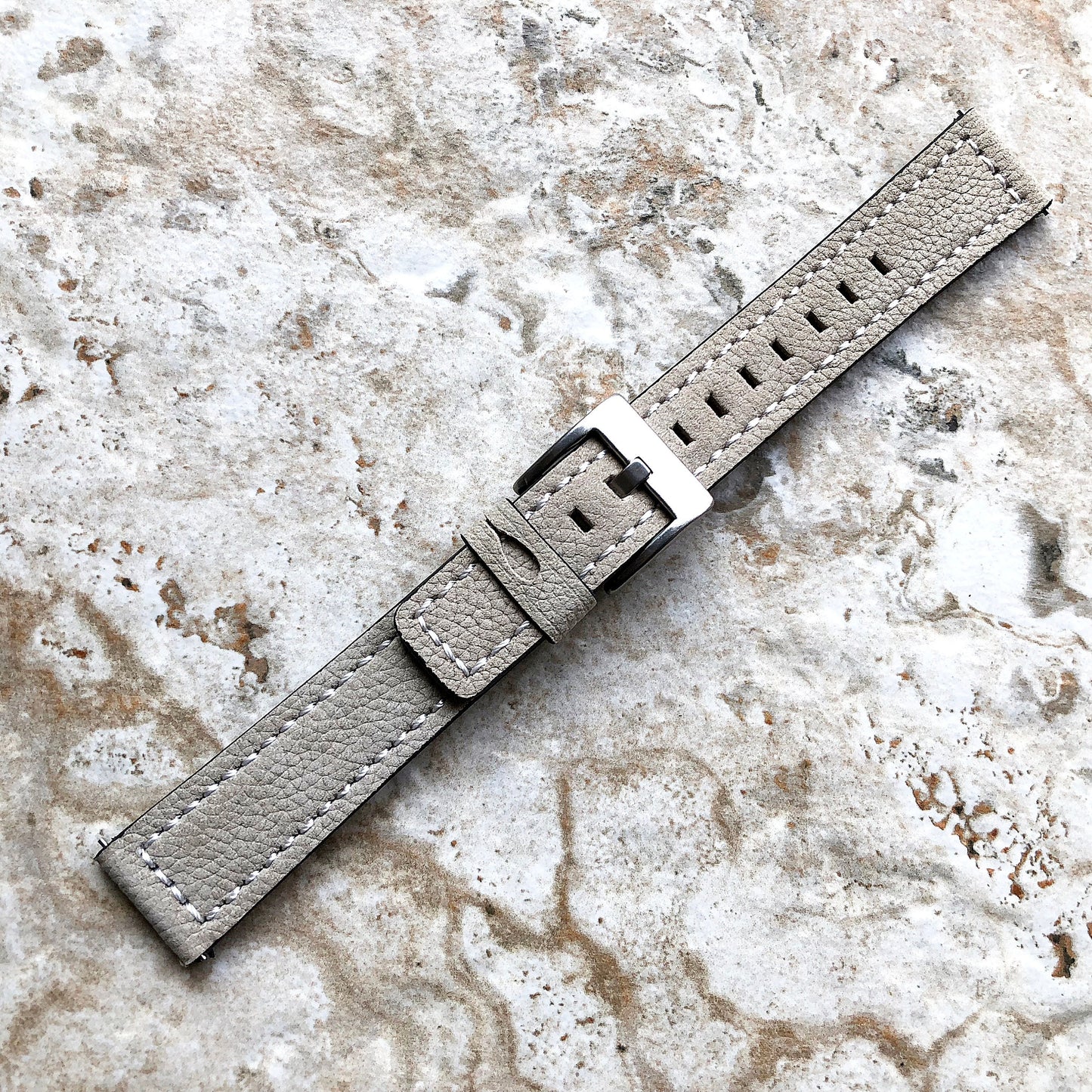 18mm Width Gray Soft Leather Watch Strap Band Stitched for Wrist Hand Watches - Quick Release Pins Included Easy and Ready to Attach