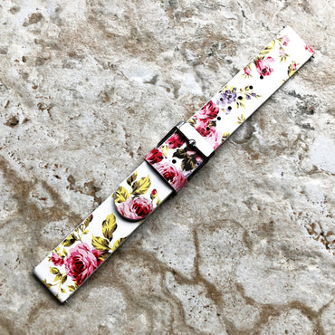 18mm Width Red Floral FL-3 Soft Leather Watch Strap Band for Wrist Hand Watches - Quick Release Pins Included Easy and Ready to Attach