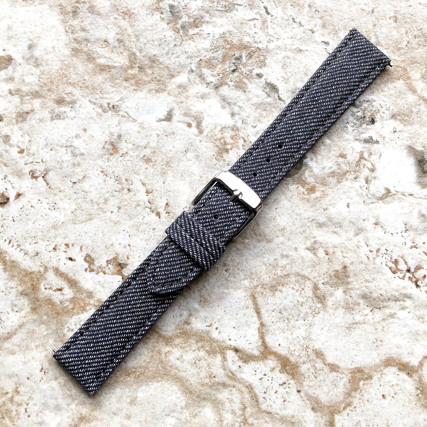 18mm Width Jeans JD Soft Leather Watch Strap Band Stitched for Wrist Hand Watches - Quick Release Pins Included Easy and Ready to Attach