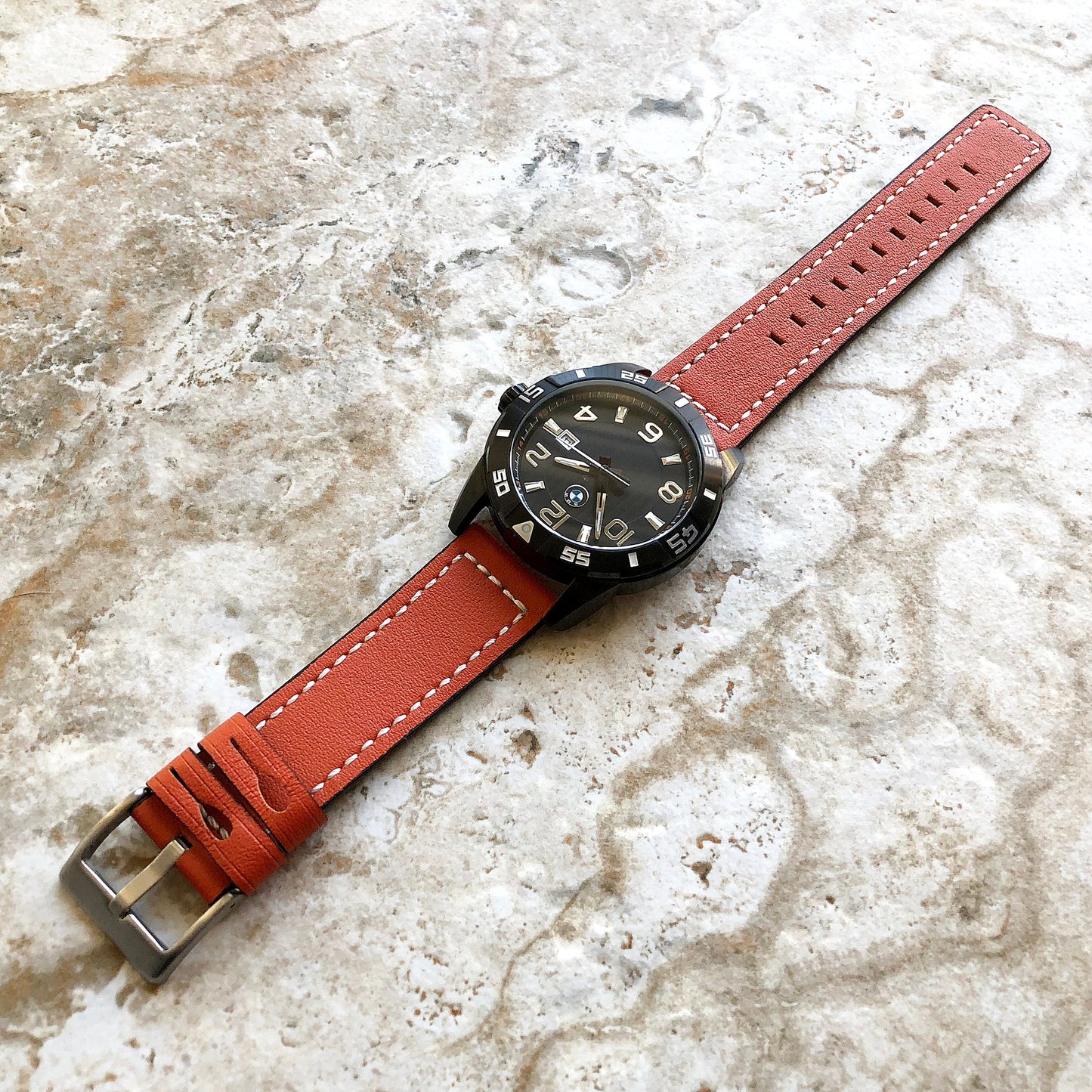22mm Width Dark Orange Soft Leather Watch Strap Band Stitched for Wrist Hand Watches - Quick Release Pins Included Easy and Ready to Attach