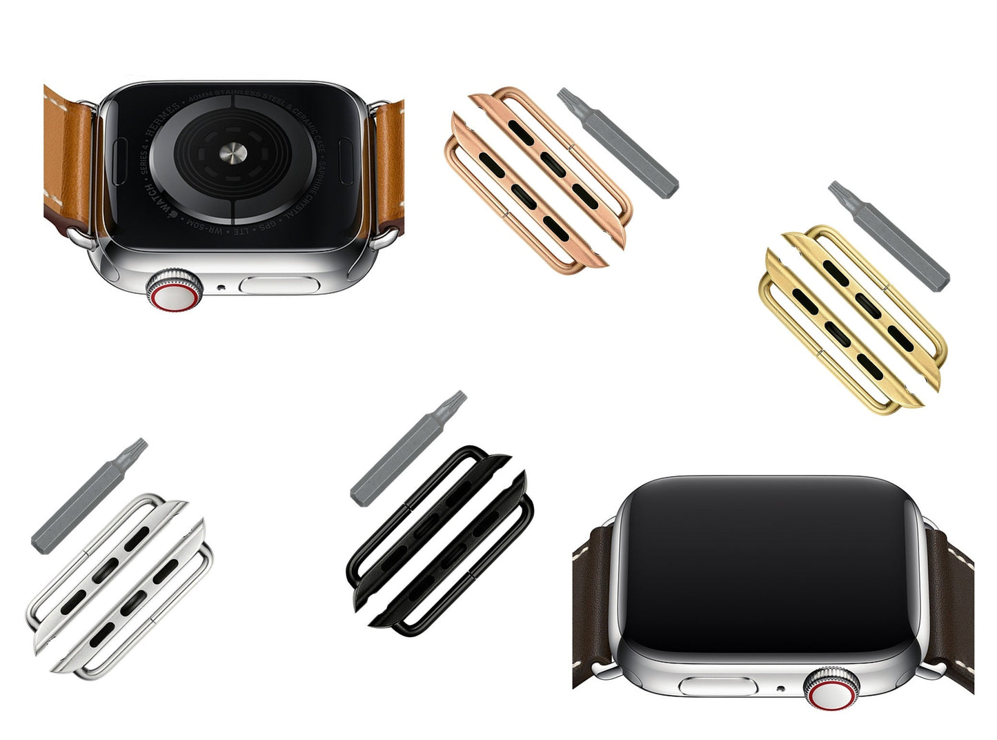 Apple Rose Gold Silver Black Band Adapters for iWatch Ultra 2 49mm and 9 8 Series 41mm 45mm Case Pair Lugs Connectors Strap Star Tool