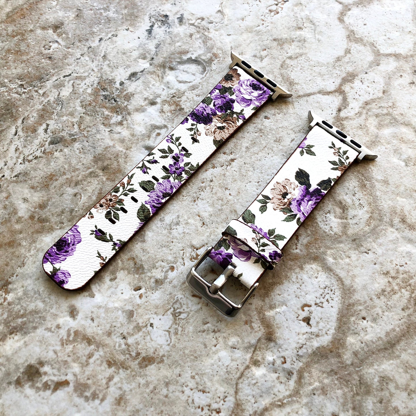 Apple Purple Floral FL-4 Soft Leather Band Strap for iWatch 38mm 40mm 41mm 42mm 44mm 45mm 49mm All Series Bracelet - Ready to Attach