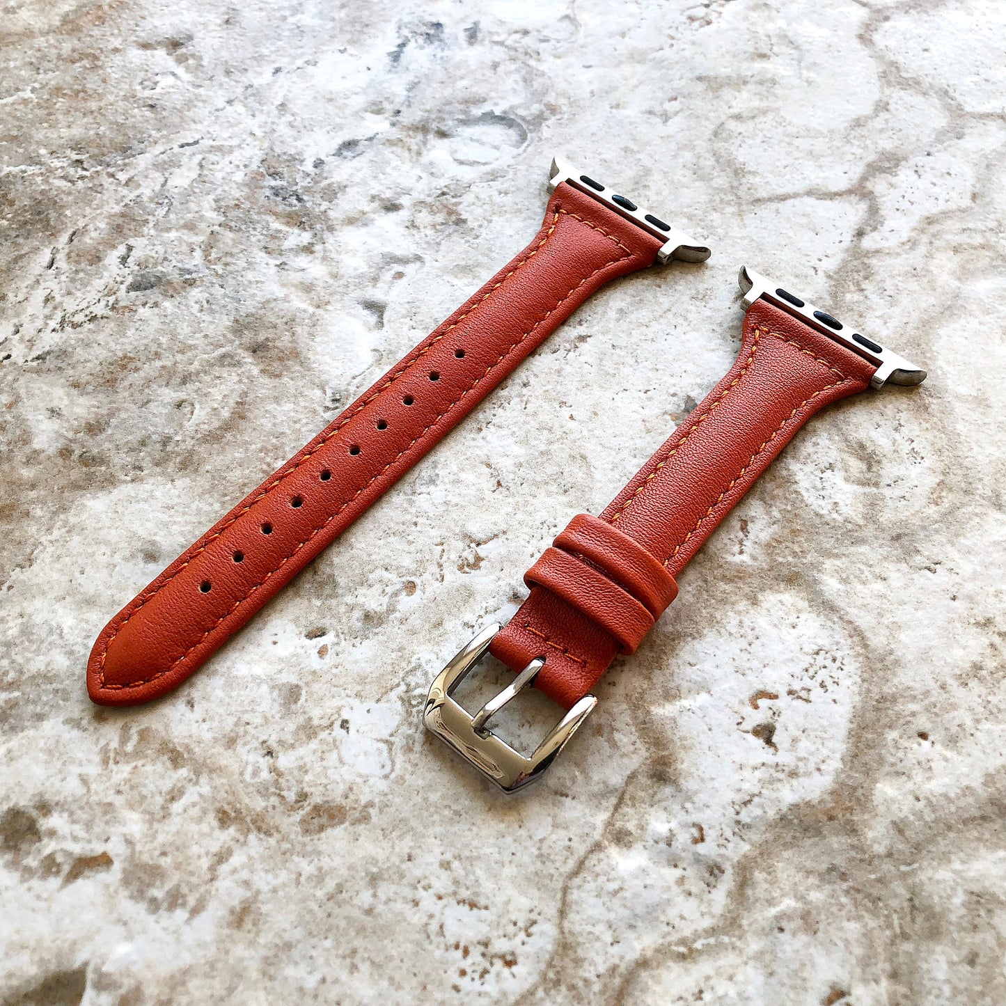 Apple Dark Orange Color Slim Elegant Soft Leather Band Strap Bracelet for iWatch All Series 38mm 40mm 41mm 42mm 44mm 45mm 49mm Case
