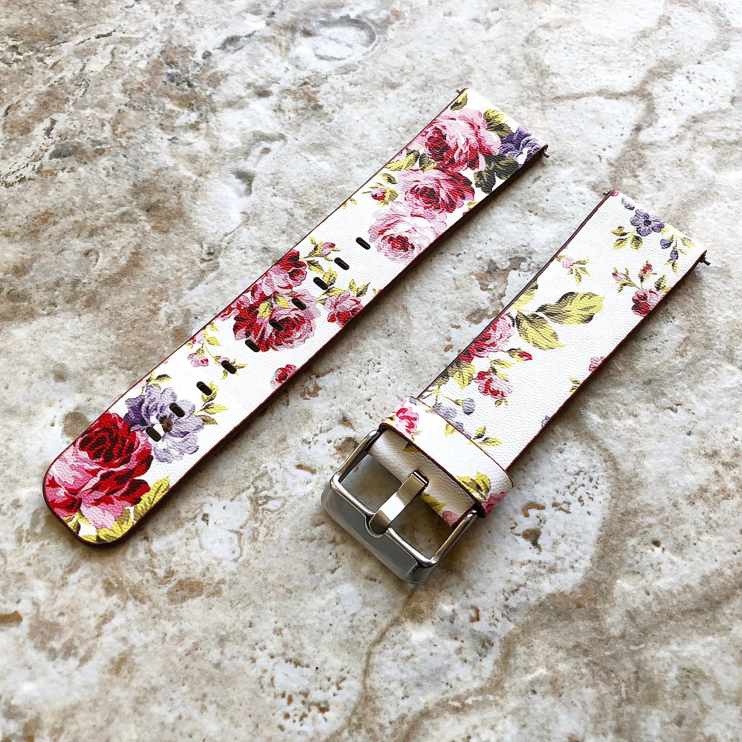 Red Floral FL-3 Band for Samsung Watch 7 6 5 4 40mm 44mm 45mm Classic 42mm 43mm 46mm 47mm Leather Bracelet Strap with Quick Release Pins P20