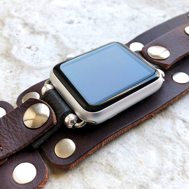 Apple Watch Band Brown Genuine Leather Strap for iWatch Ultra 2 49mm and 9 8 Series 41mm 45mm Handmade Custom Rockstyle Distressed Bracelet