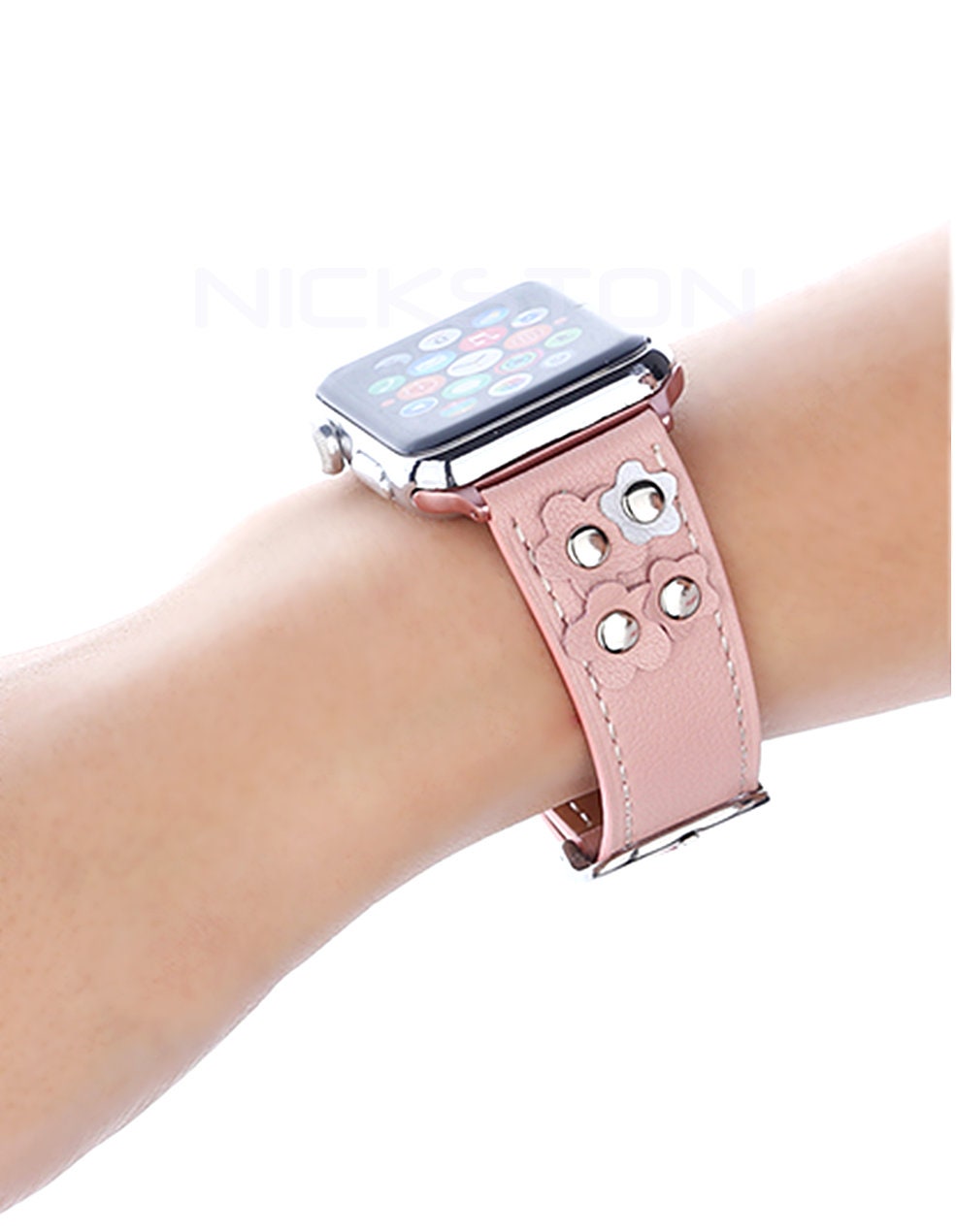 Apple Light Pink for iWatch Ultra 2 49mm and 9 8 Series 41mm 45mm Case Edition Soft Leather Band Straps Bracelet with Rivets Flowers