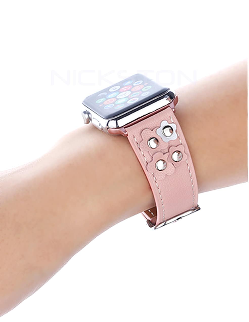 Apple Light Pink for iWatch All Series 38mm 40mm 41mm 42mm 44mm 45mm 49mm Case Edition Soft Leather Band Straps Bracelet with Rivets Flowers
