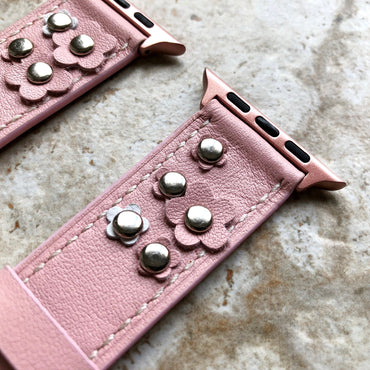 Apple Light Pink for iWatch All Series 38mm 40mm 41mm 42mm 44mm 45mm 49mm Case Edition Soft Leather Band Straps Bracelet with Rivets Flowers