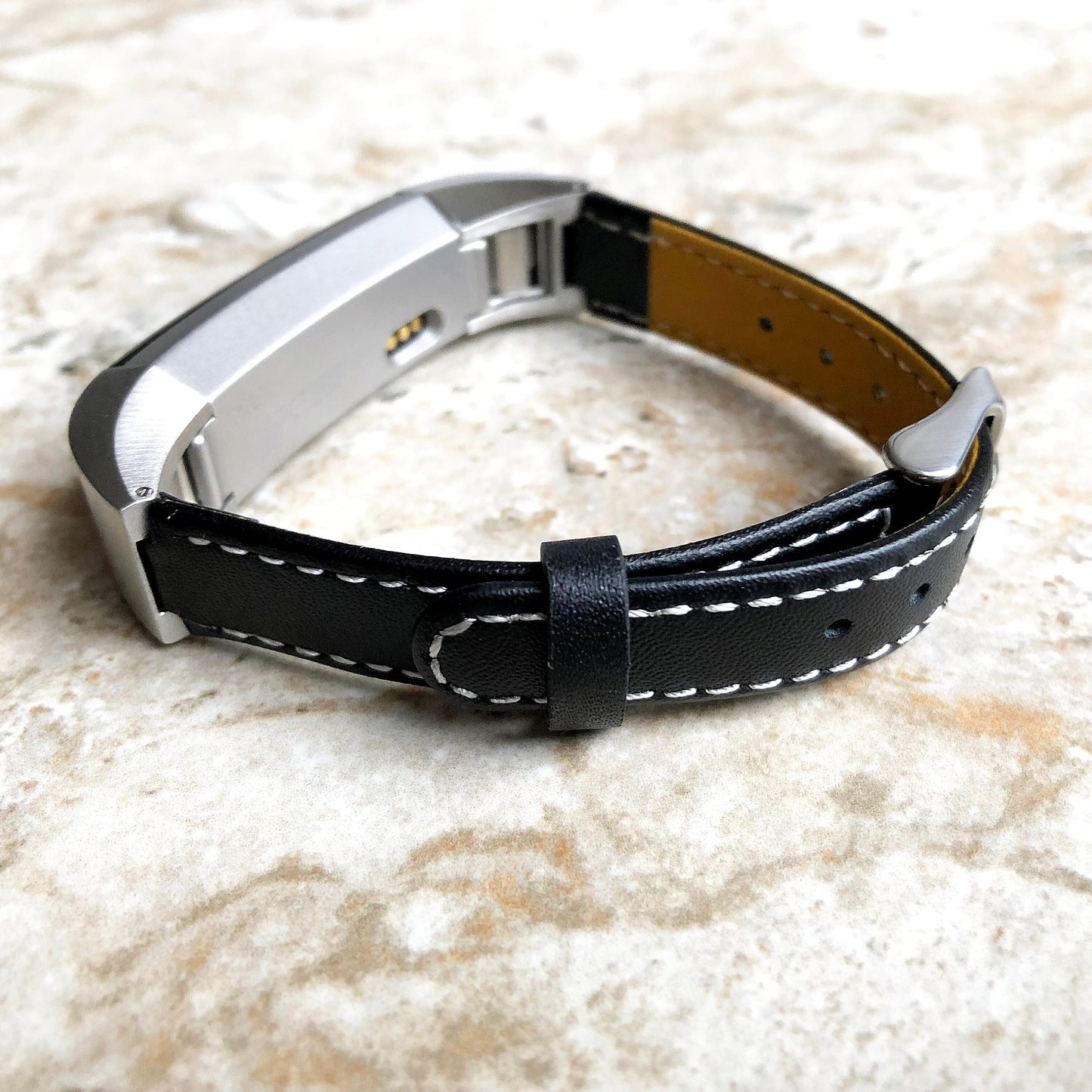 Fitbit Alta HR Black Stylish Unisex Soft Leather Band Strap with Stitching Details Quick Release Adapters Included Ready to Attach