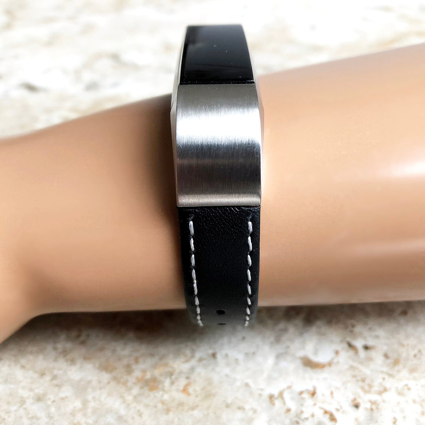 Fitbit Alta HR Black Stylish Unisex Soft Leather Band Strap with Stitching Details Quick Release Adapters Included Ready to Attach