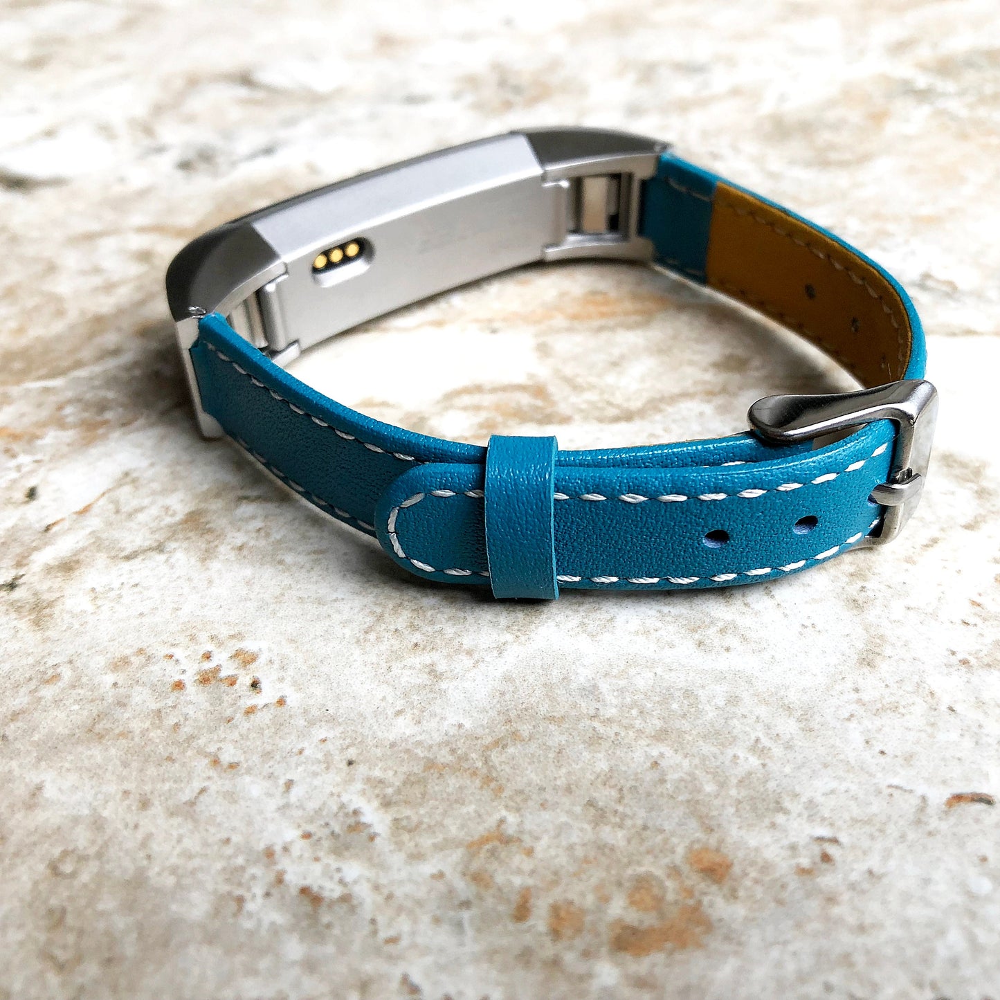 Fitbit Alta HR Blue Stylish Unisex Soft Leather Band Strap with Stitching Details Quick Release Adapters Included Ready to Attach