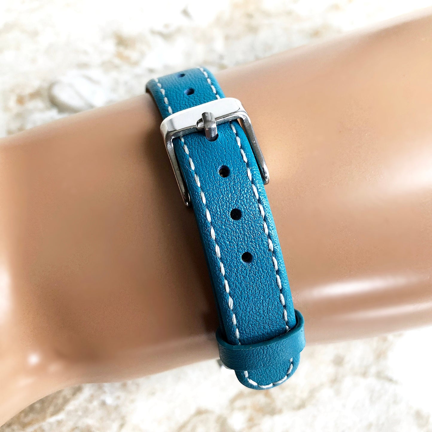 Fitbit Alta HR Blue Stylish Unisex Soft Leather Band Strap with Stitching Details Quick Release Adapters Included Ready to Attach