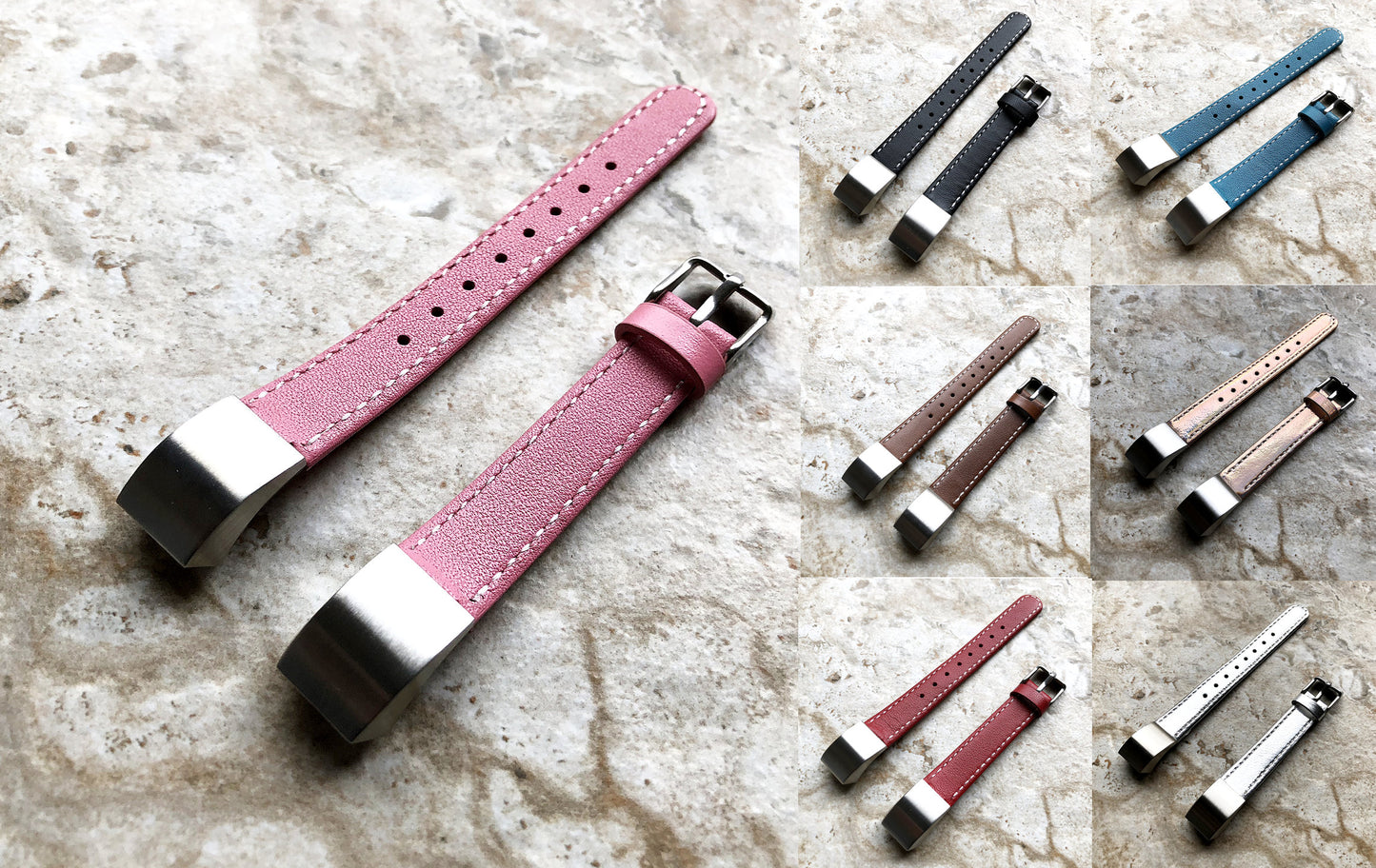 Fitbit Alta HR Pink Stylish Unisex Soft Leather Band Strap with Stitching Details Quick Release Adapters Included Ready to Attach