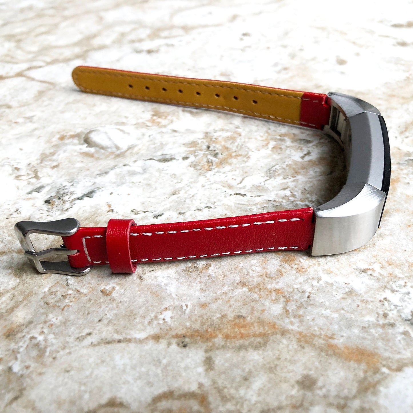 Fitbit Alta HR Red Stylish Unisex Soft Leather Band Strap with Stitching Details Quick Release Adapters Included Ready to Attach