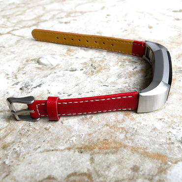 Fitbit Alta HR Red Stylish Unisex Soft Leather Band Strap with Stitching Details Quick Release Adapters Included Ready to Attach