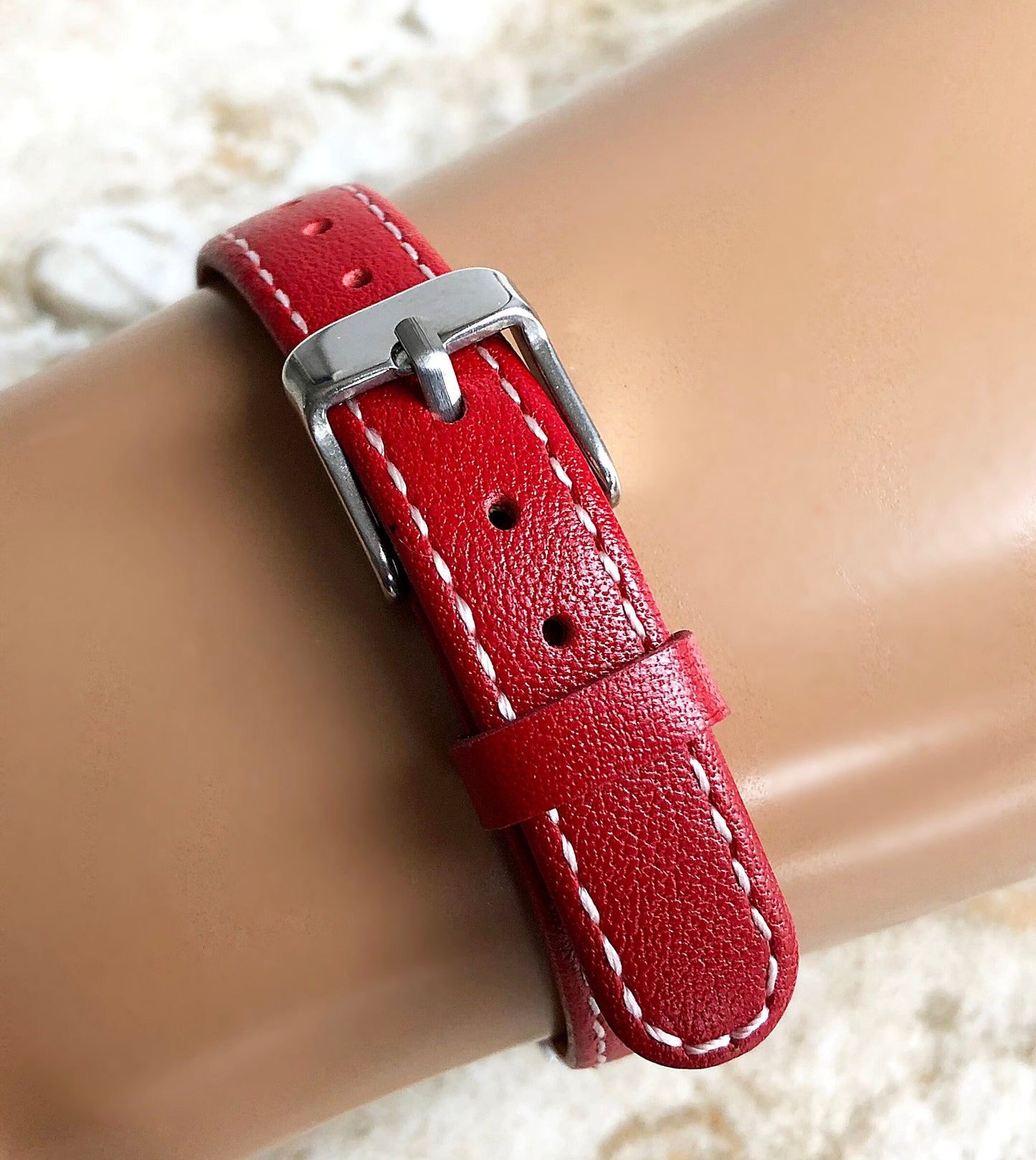 Fitbit Alta HR Red Stylish Unisex Soft Leather Band Strap with Stitching Details Quick Release Adapters Included Ready to Attach