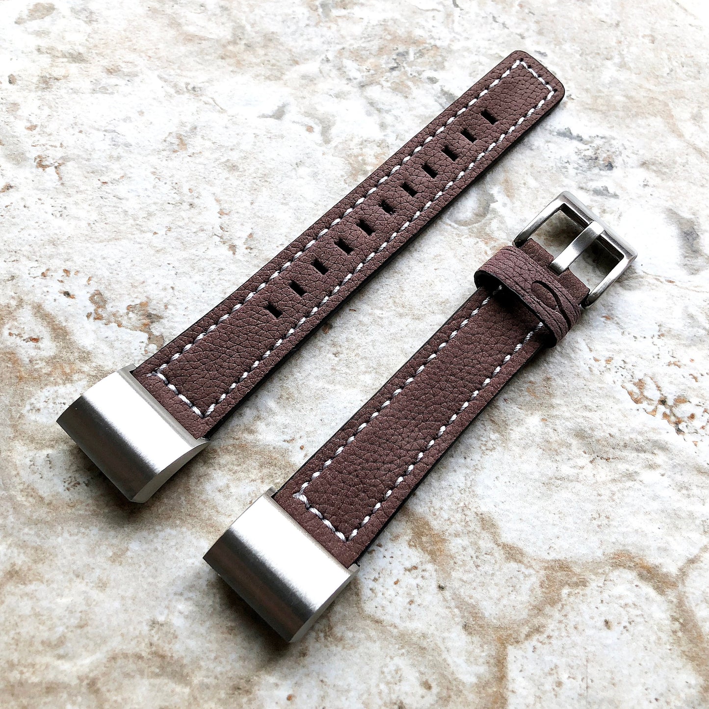 Fitbit Charge 6 5 4 3 Brown Soft Leather Band Strap for Fitness Tracker Replacement Wristband Bracelet with Stitches Adapters Quick Release