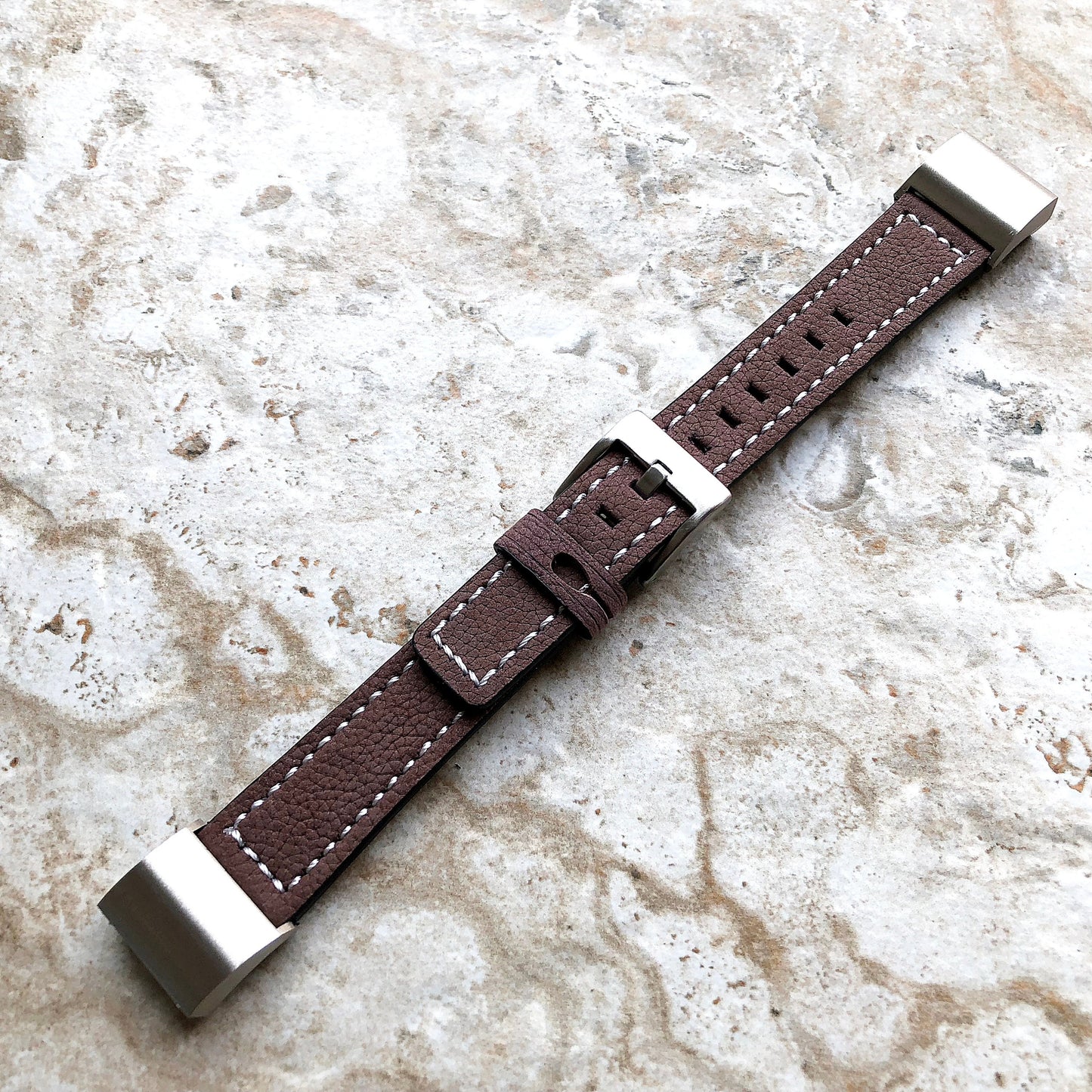 Fitbit Charge 6 5 4 3 Brown Soft Leather Band Strap for Fitness Tracker Replacement Wristband Bracelet with Stitches Adapters Quick Release