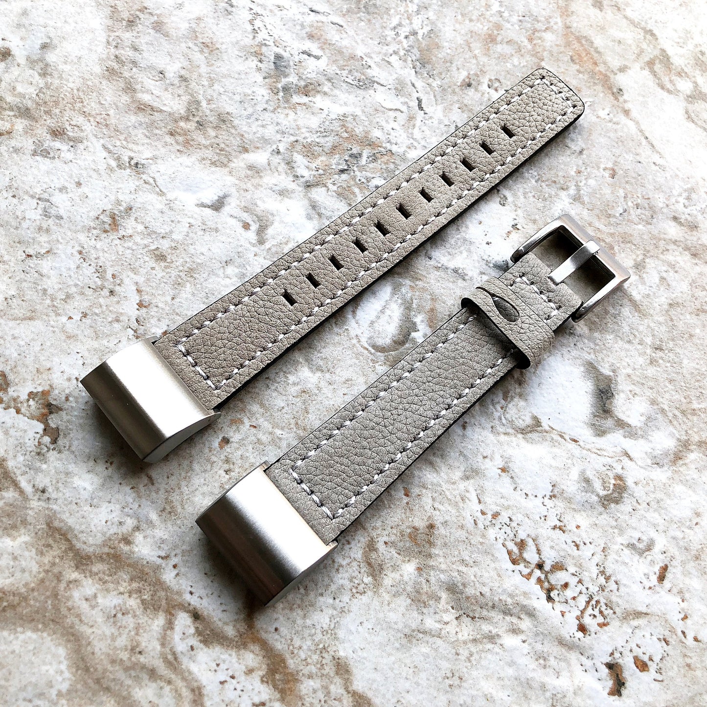 Fitbit Charge 2 Gray Soft Leather Band Strap Compatible with Fitness Tracker Wristband Bracelet with Stitches and Adapters Quick Release