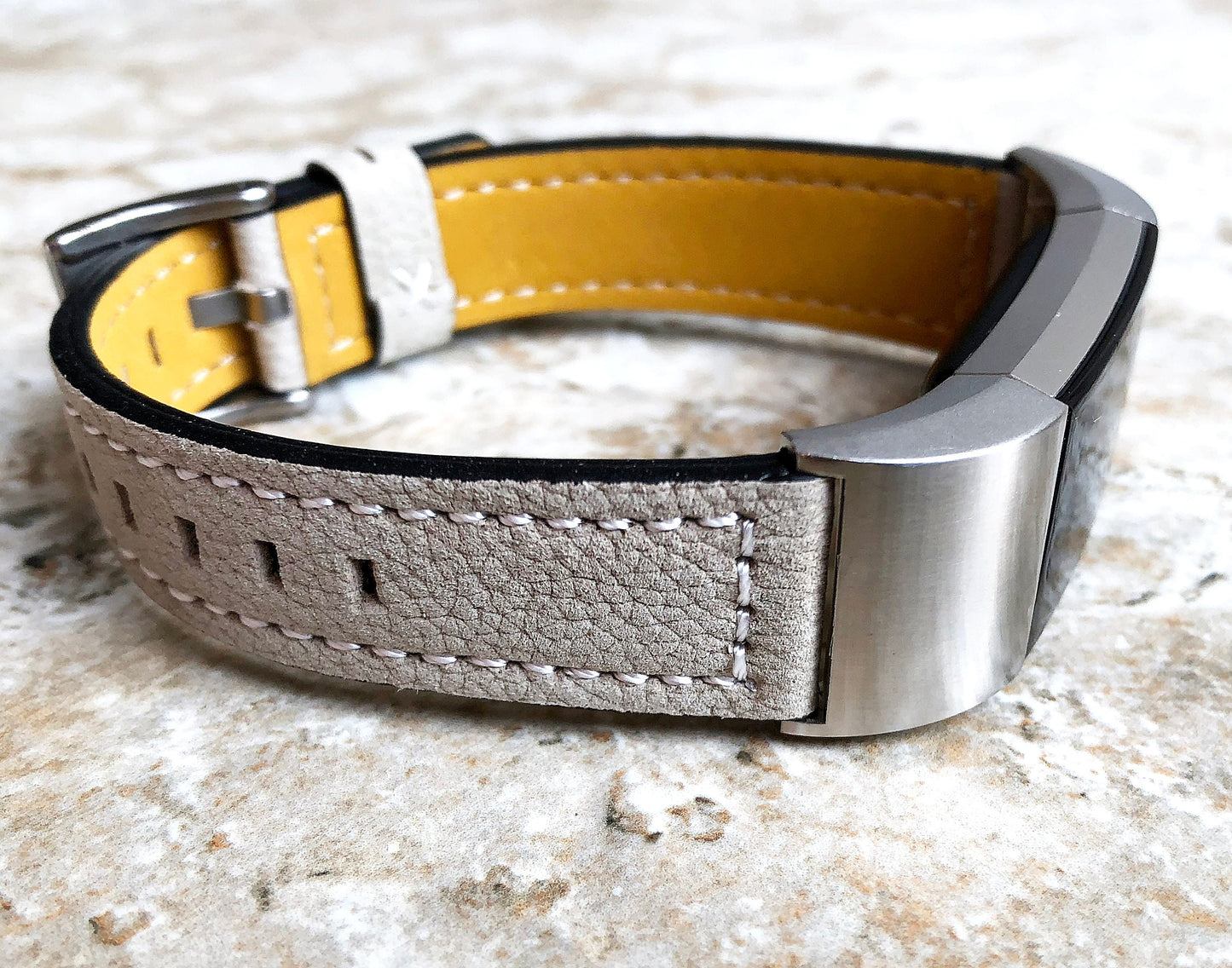 Fitbit Charge 2 Gray Soft Leather Band Strap Compatible with Fitness Tracker Wristband Bracelet with Stitches and Adapters Quick Release
