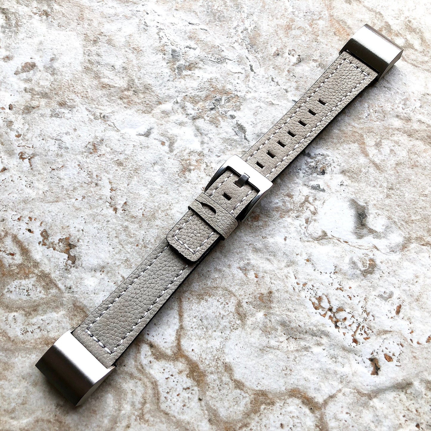 Fitbit Charge 6 5 4 3 Gray Soft Leather Band Strap for Fitness Tracker Replacement Wristband Bracelet with Stitches Adapters Quick Release