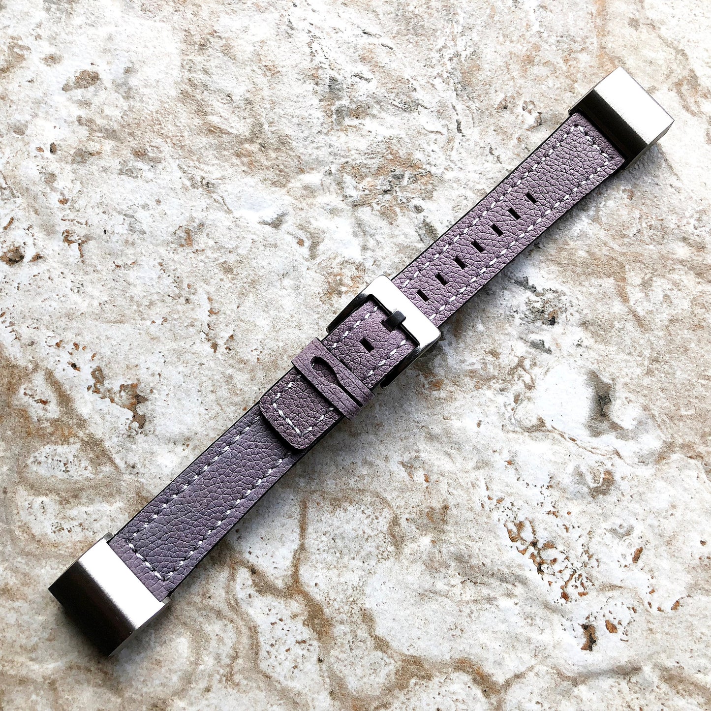 Fitbit Charge 6 5 4 3 Purple Soft Leather Band Strap for Fitness Tracker Replacement Wristband Bracelet with Stitches Adapters Quick Release