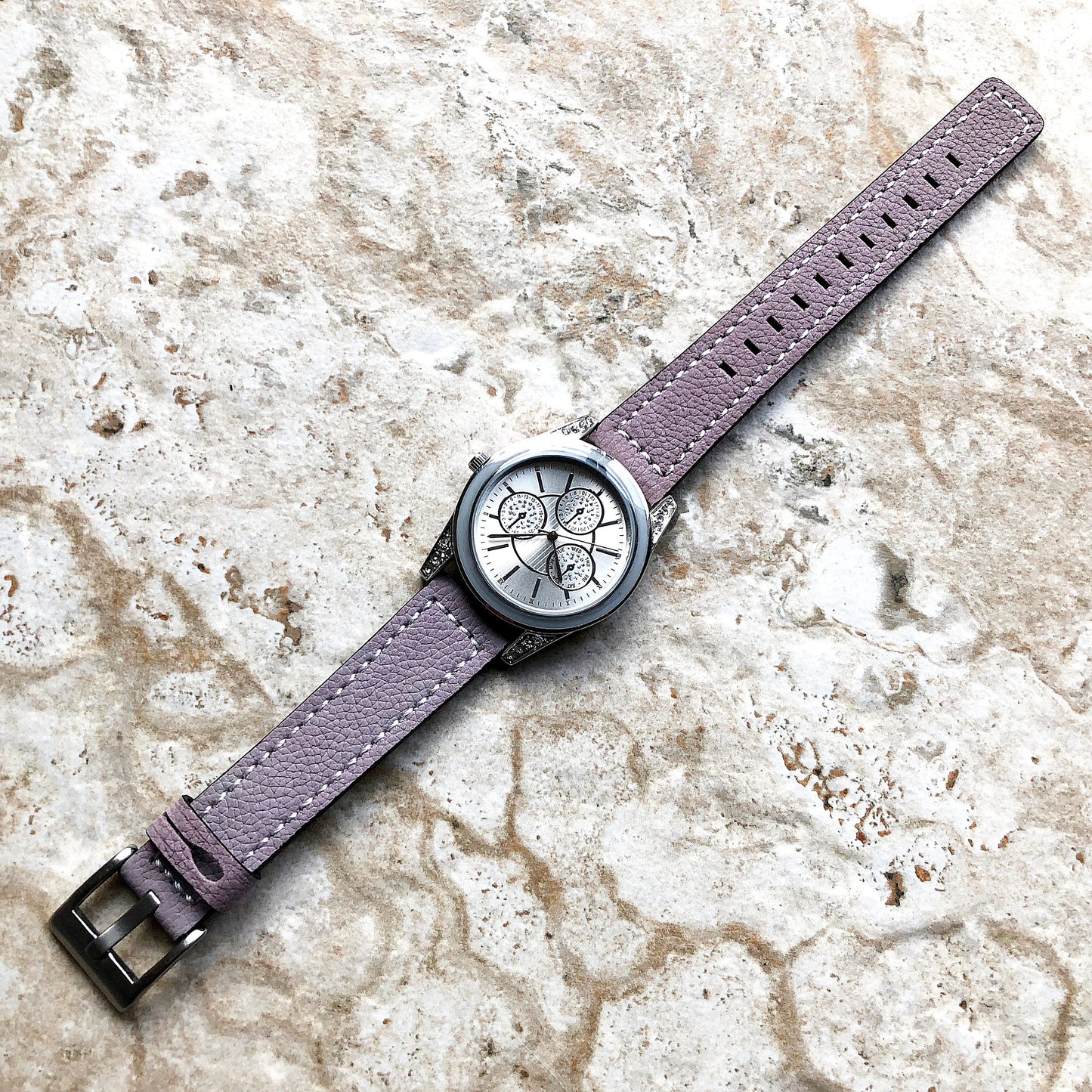 18mm Width Purple Soft Leather Watch Strap Band Stitched for Wrist Hand Watches - Quick Release Pins Included Easy and Ready to Attach
