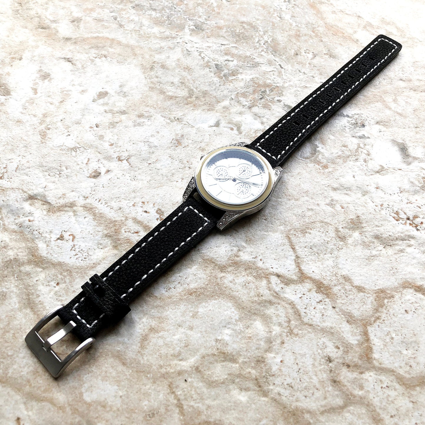 18mm Width Black Soft Leather Watch Strap Band Stitched for Wrist Hand Watches - Quick Release Pins Included Easy and Ready to Attach