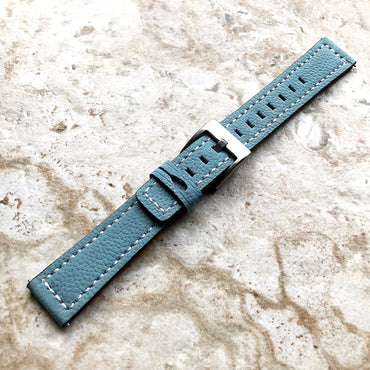 18mm Width Blue Soft Leather Watch Strap Band Stitched for Wrist Hand Watches - Quick Release Pins Included Easy and Ready to Attach