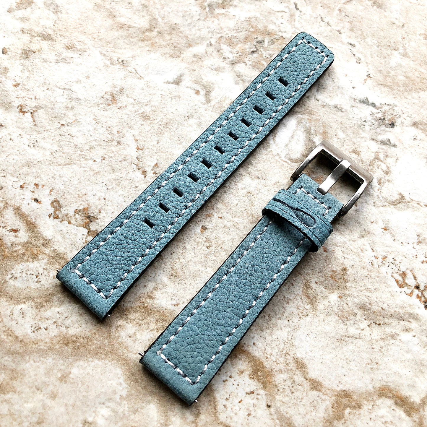 18mm Width Blue Soft Leather Watch Strap Band Stitched for Wrist Hand Watches - Quick Release Pins Included Easy and Ready to Attach
