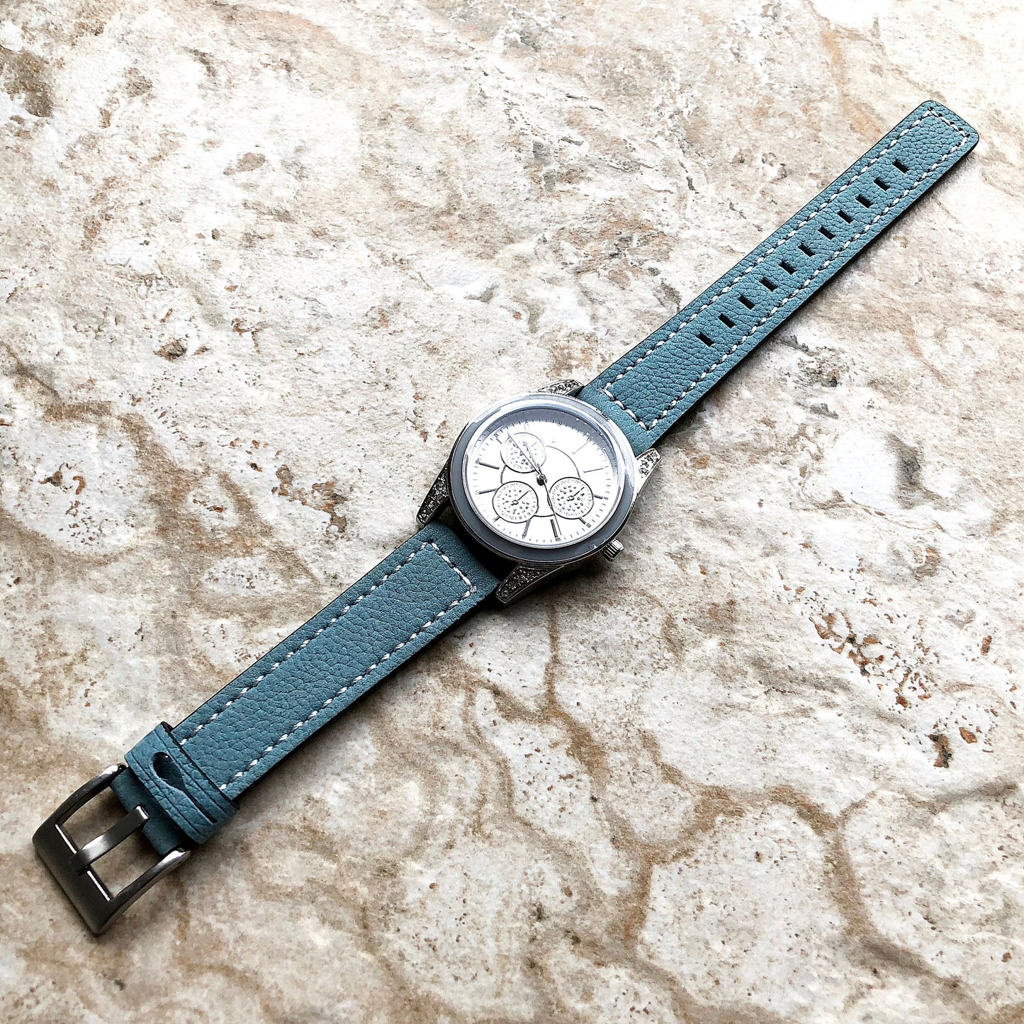 18mm Width Blue Soft Leather Watch Strap Band Stitched for Wrist Hand Watches - Quick Release Pins Included Easy and Ready to Attach