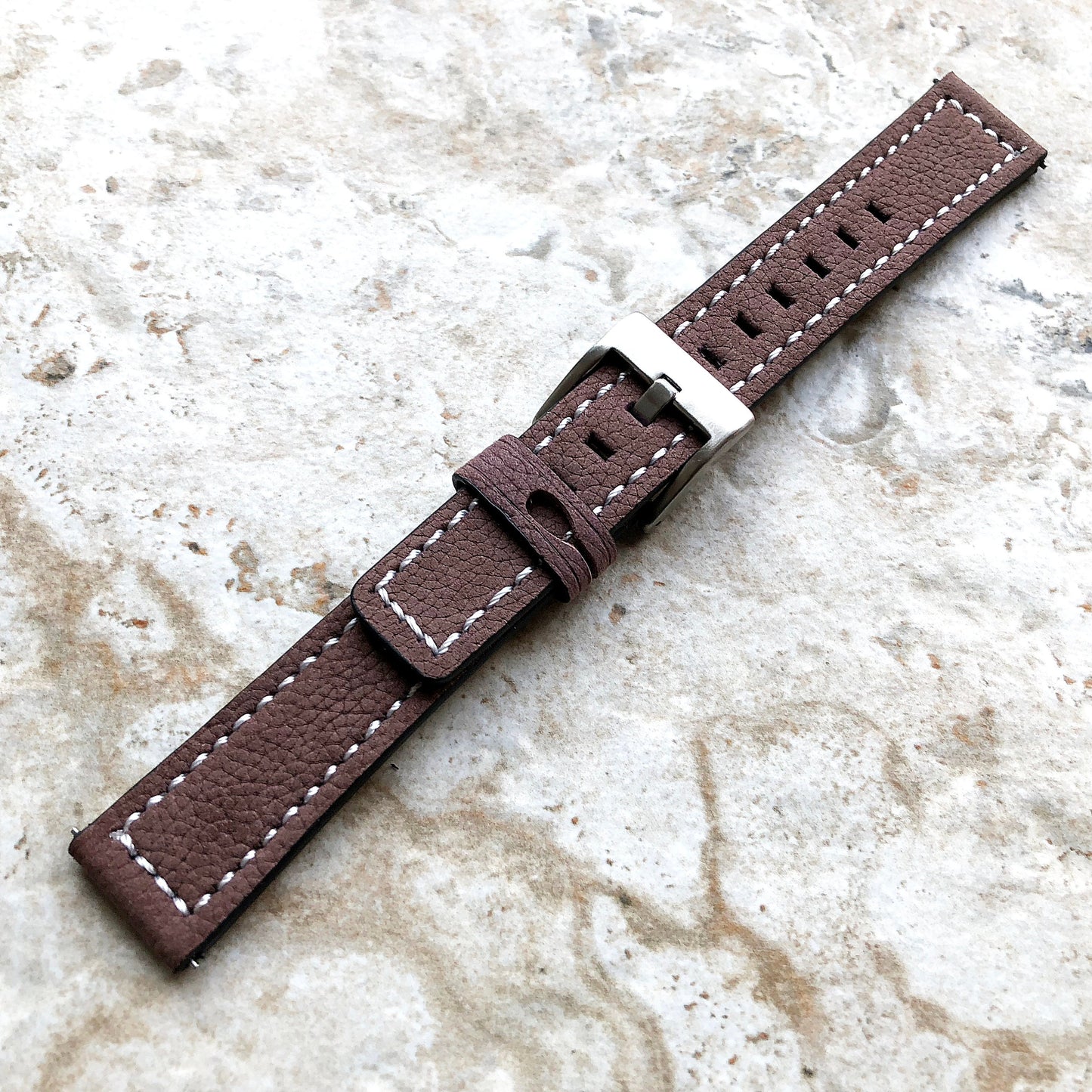 18mm Width Brown Soft Leather Watch Strap Band Stitched for Wrist Hand Watches - Quick Release Pins Included Easy and Ready to Attach