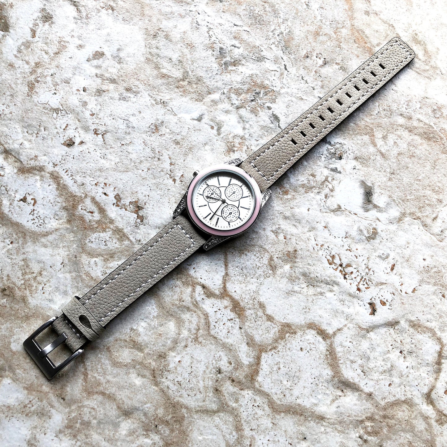 18mm Width Gray Soft Leather Watch Strap Band Stitched for Wrist Hand Watches - Quick Release Pins Included Easy and Ready to Attach