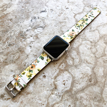 Apple Yellow Floral FL-1 for iWatch All Series 38mm 40mm 41mm 42mm 44mm 45mm 49mm Case Soft Leather Band Strap - Ready to Attach