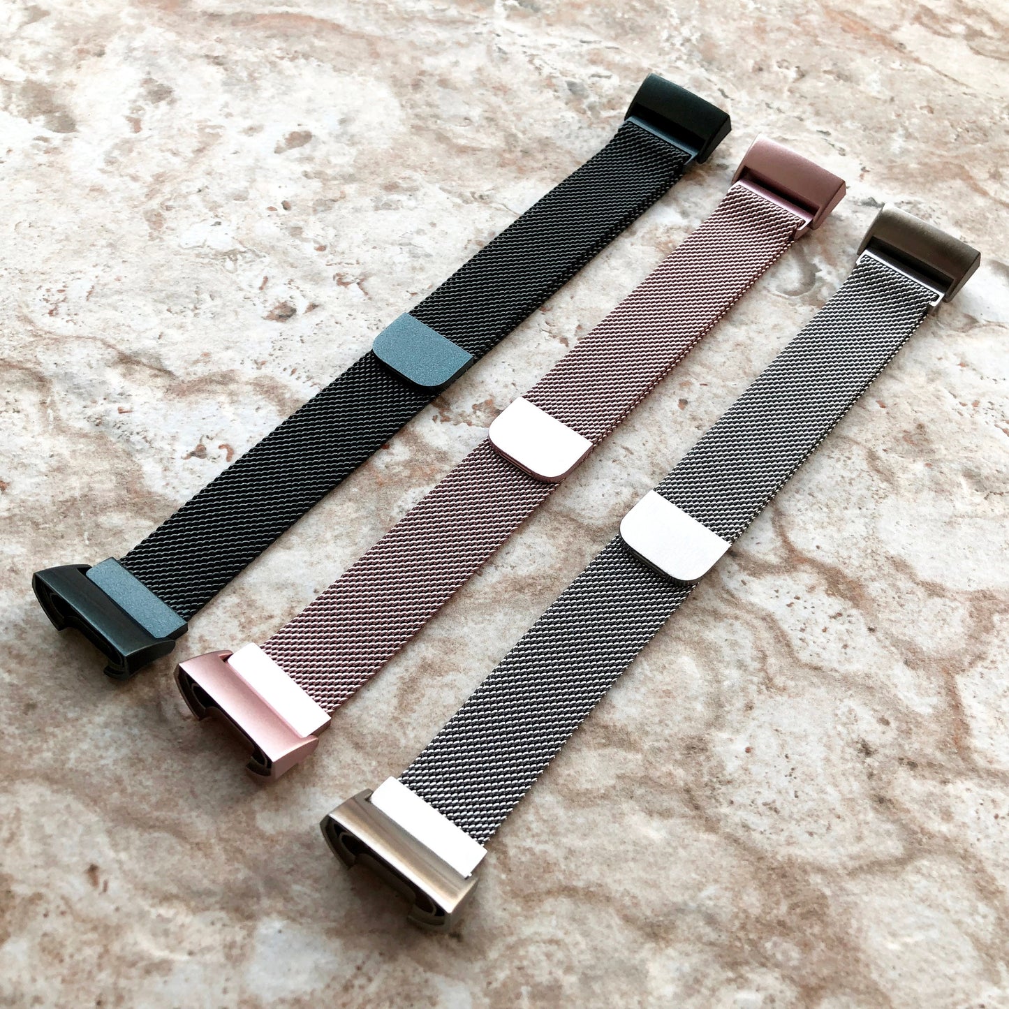 Fitbit Charge 6 5 4 3 2 Stainless Steel Band 18mm 19mm for Fitness Tracker Watches Breathable Adjustable Milanese Strap Magnetic Closure