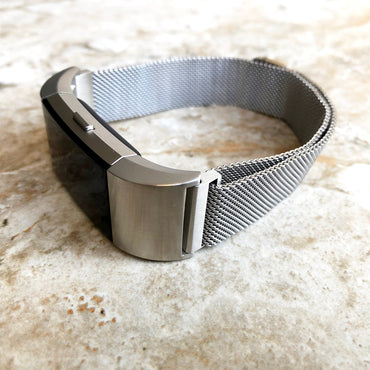 Fitbit Charge 2 3 4 5 6 Silver Color Bracelet Compatible for Fitness Tracker Stainless Steel Adjustable Milanese Band Strap Magnetic Closure