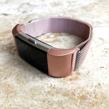 Fitbit Charge 2 3 4 Pink Rose Gold Color Compatible with Fitness Tracker Stainless Steel Adjustable Milanese Band Strap Magnetic Closure