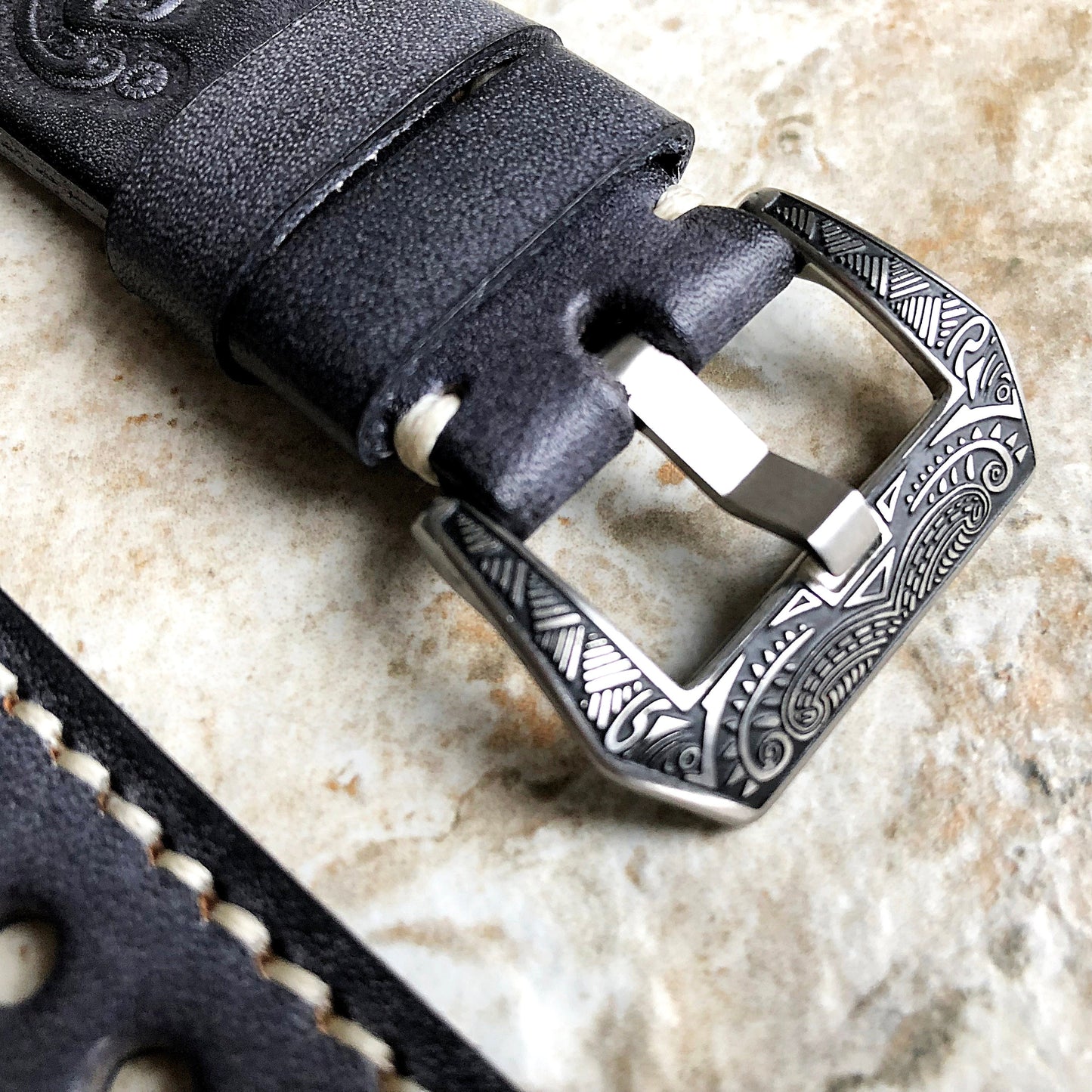 Apple Watch Ultra 2 and 9 8 Series Band for iWatch 41mm 45mm 49mm Case Black Gray Tooled Embossed Handmade Genuine Leather Strap Bracelet