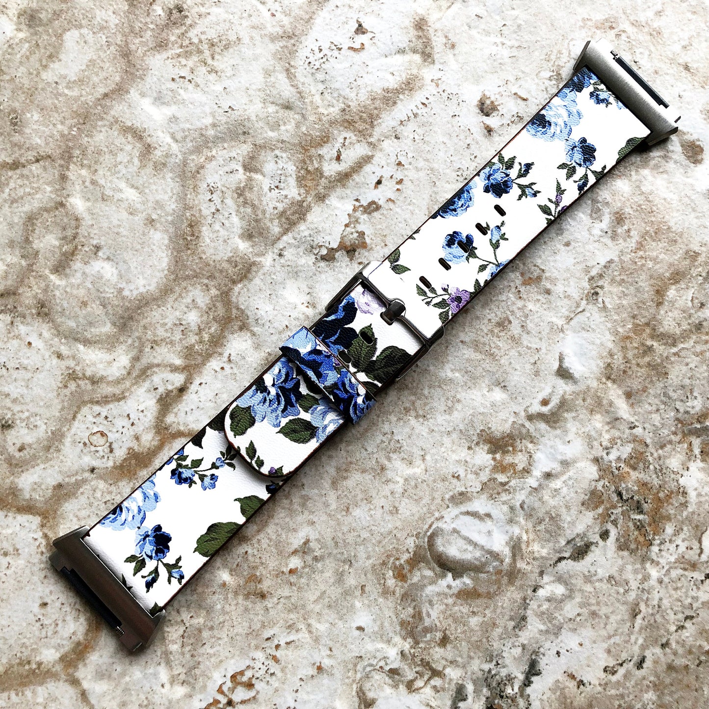 Fitbit Ionic Blue Floral FL-2 Soft Leather Band Strap for Watch Band Strap with Quick Release Adapters in Silver Rose Gold Black